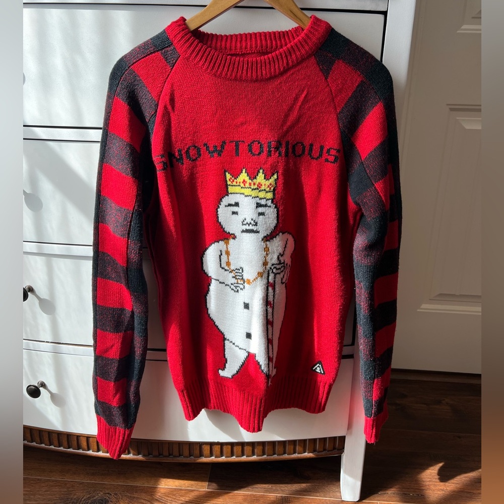 American Stitch Snowtorious Red Black Ugly Christmas Sweater Size Small
